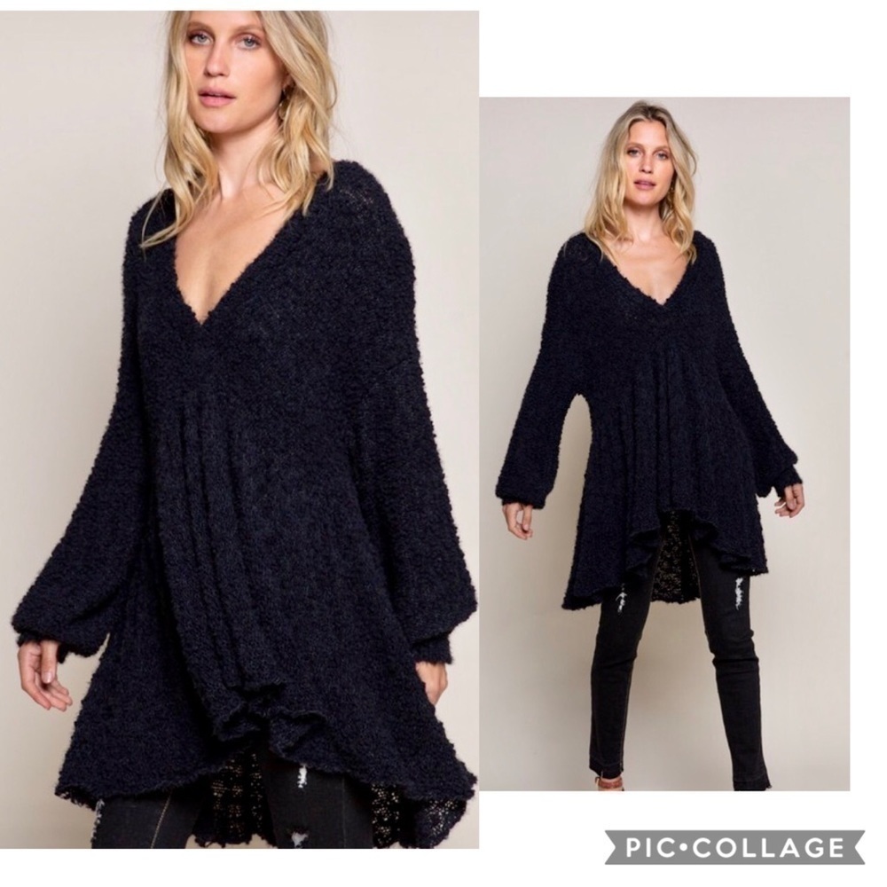Cute! Black High Low V Neck Sweater - Picture 4 of 5
